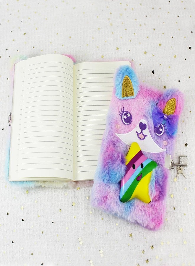 YankMooM Fox Diary with Lock for Girls, Blue Secret Kids Journal with Relief Pressing Toy Hardcover Fluffy Tie-Dye Notebook for Writing and Drawing - Image 4